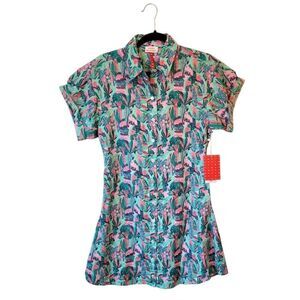 Never A Wallflower Women's Aster Short Sleeve Shirt Dress In April Flowers SZ XS